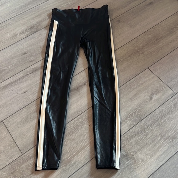 Spanx faux leather black and white stripe leggings - Picture 3 of 8